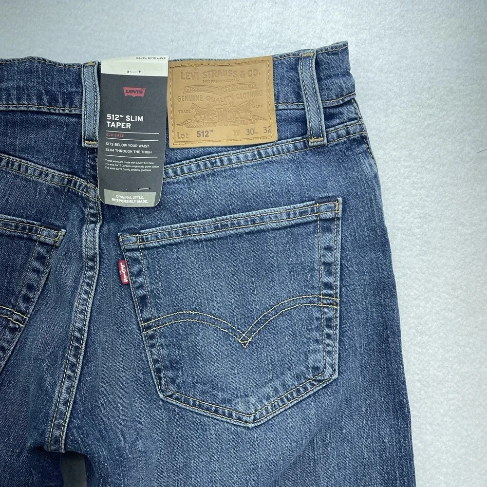 Levis Jeans Mens 30x32 Blue 512 Slim Taper Premium Medium Wash Denim Preppy